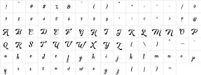 Martine Script Regular  glyph index
