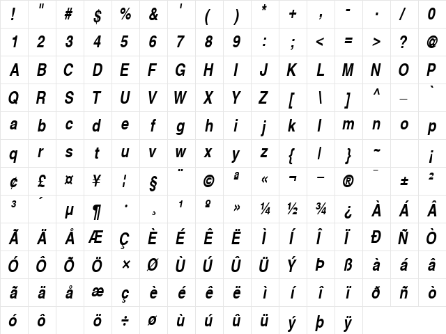 ContextExtraCondSSK BoldItalic  glyph index