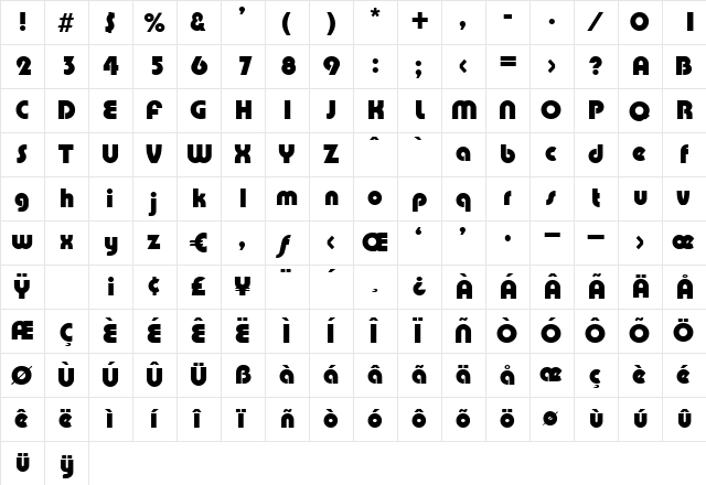 Fontane Regular  glyph index