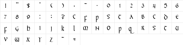CallifontsF57PostScript Regular  glyph index