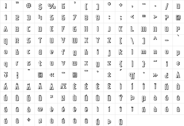 SF Electrotome Shaded Regular  glyph index