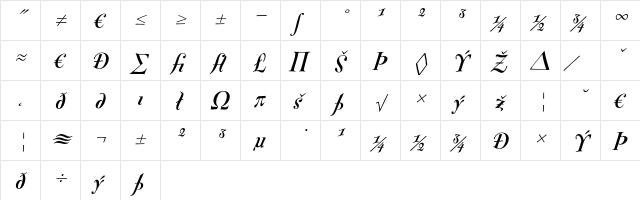 FontesqueText BoldItalicExpert  glyph index