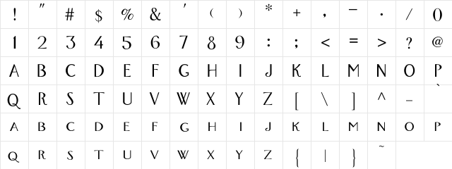 Gavotte Medium Regular  glyph index