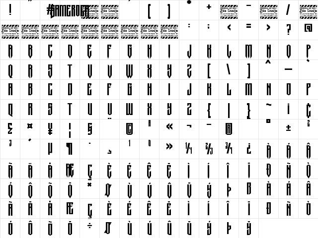 Gamerock Personal Use Regular  glyph index
