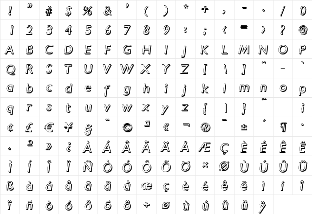 DavidBeckerShadow Italic  glyph index