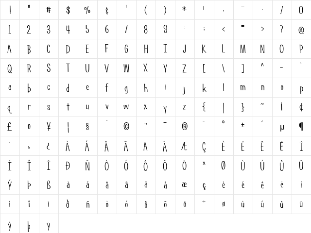 geektastic Regular  glyph index
