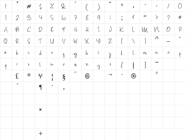 Hand note Regular  glyph index