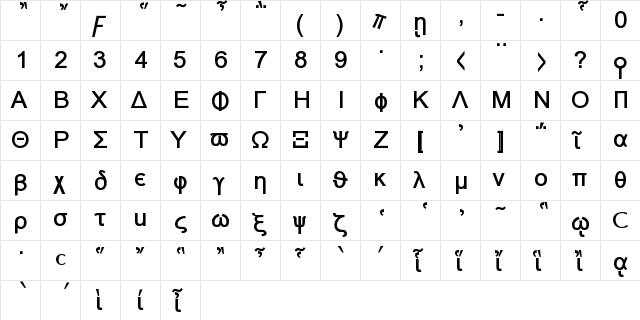 Naxos Bold  glyph index