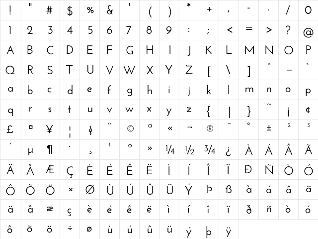 Josefin Sans SemiBold  glyph index