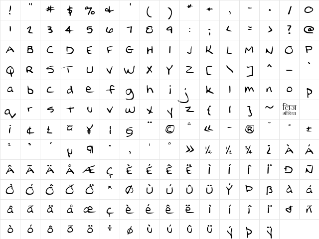 LEHN210 Regular  glyph index