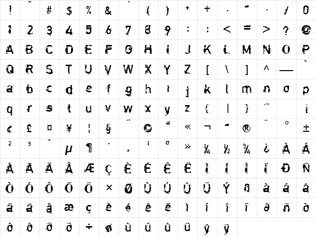 Clockwork Regular  glyph index