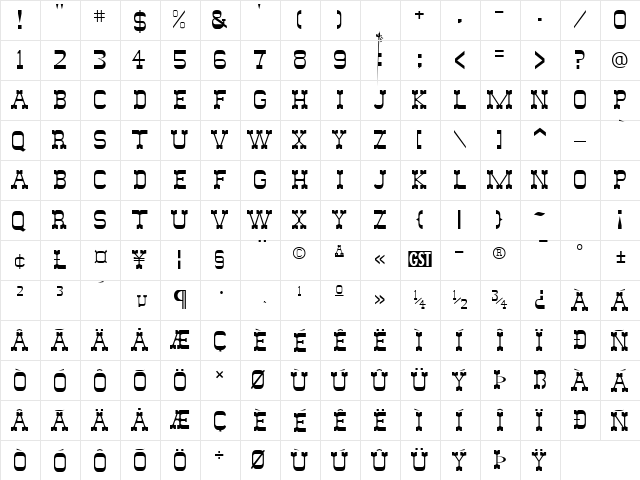 Wild West normal  glyph index