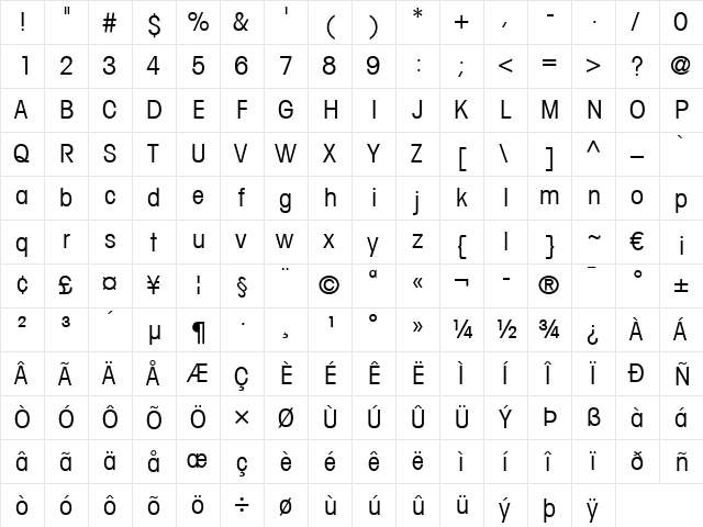 AvantGarde LT CondBook Regular  glyph index