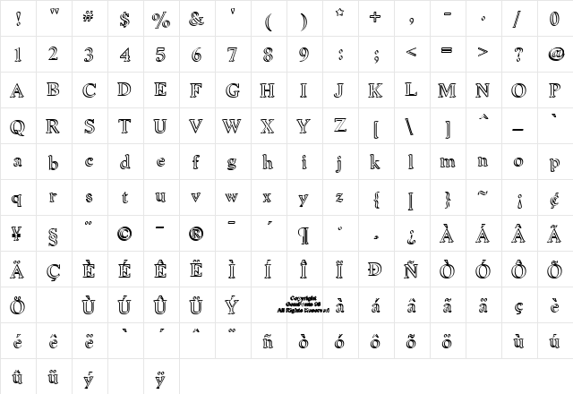 Niew CroMagnon Callig Regular  glyph index