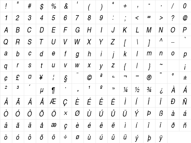 ContextExtraCondSSK Italic  glyph index