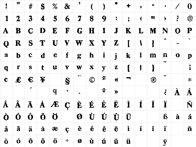 CasadRandom-Heavy Regular  glyph index
