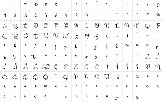 Angelynn Regular  glyph index