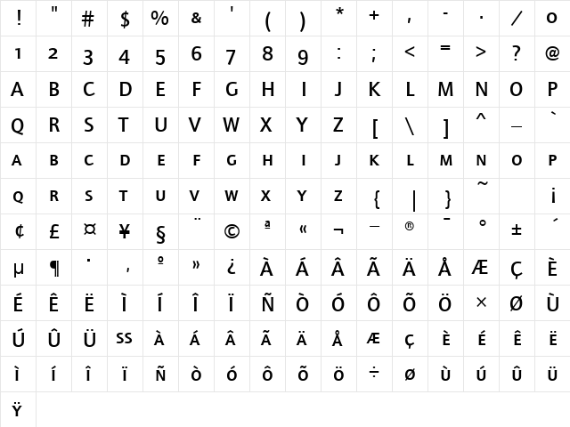 QuaySansMdSCITCTT Regular  glyph index