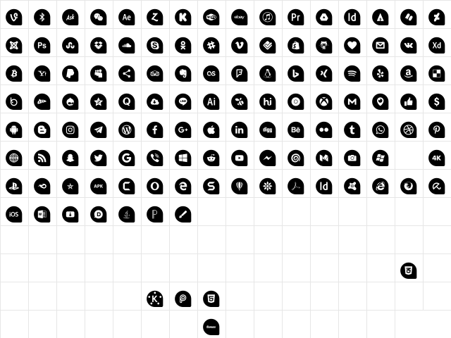 Icons Social Media 13 Regular  glyph index