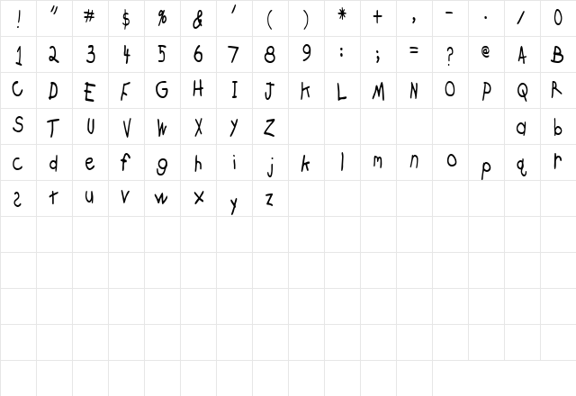 CrayonCondensed Regular  glyph index