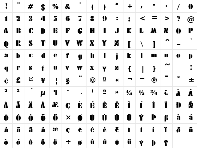 PT GI Joe Normal  glyph index