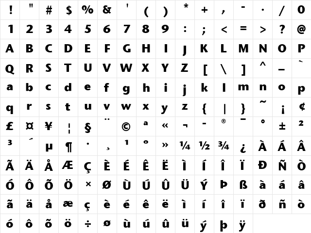 StoneSansITC Bold  glyph index