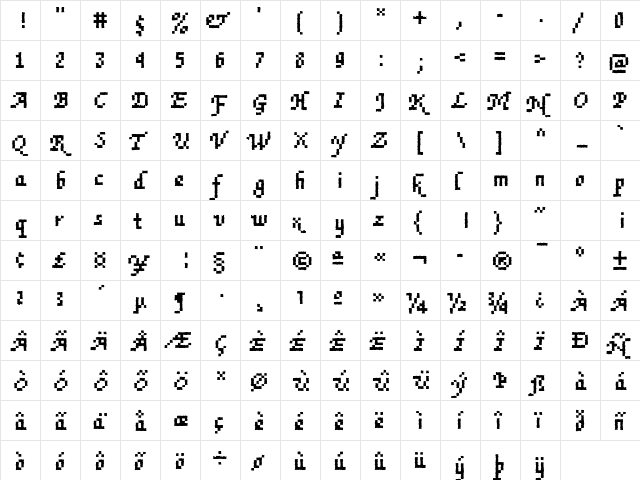 DTCRoughM77 Regular  glyph index