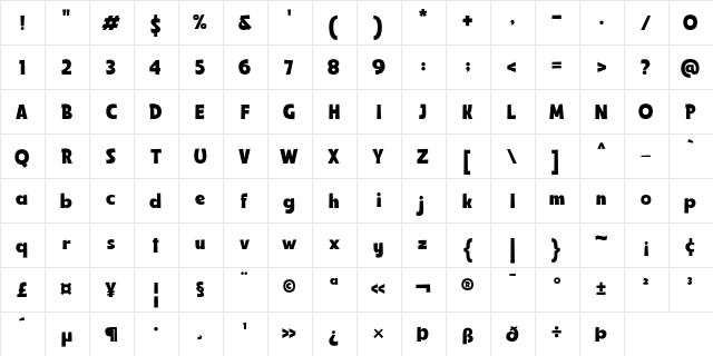 Ariston Comic Demo Regular  glyph index