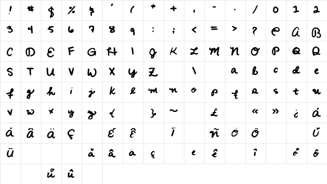 Raquel Medium  glyph index