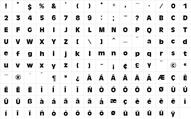 Olive MN Bold Bold  glyph index