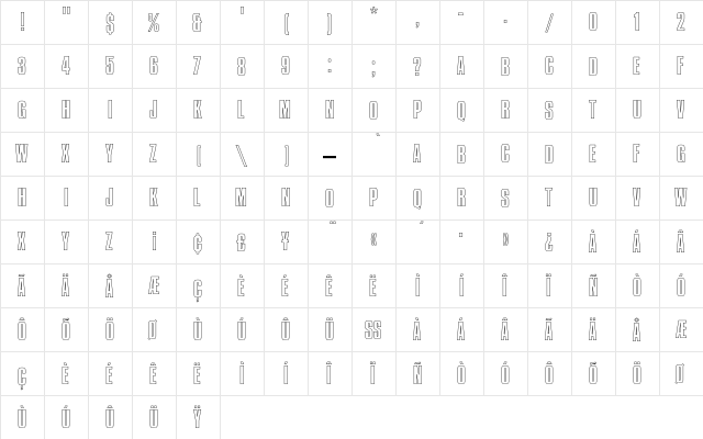 CompactaEF RegularOutline  glyph index