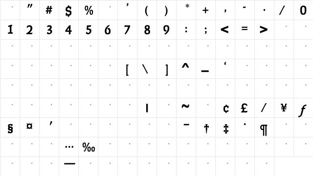 FaustBoldTab Regular  glyph index