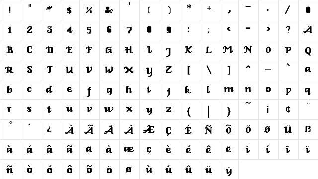 GenoaRoman Regular  glyph index