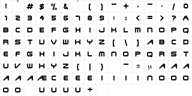 Wolverine Regular  glyph index