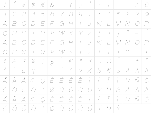 Galderglynn Titling UltraLight Italic  glyph index