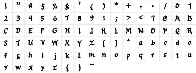 Esenene Regular  glyph index