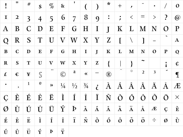 Alias UnionSC Medium Regular  glyph index