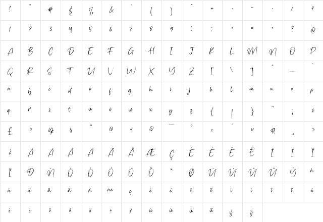Firsta Regular  glyph index