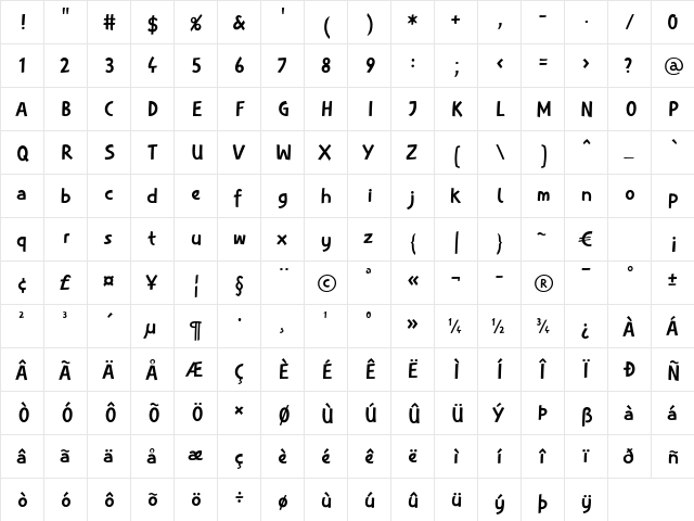 AspectIntro LT Regular Regular  glyph index