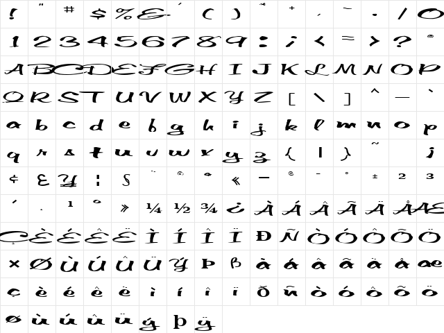 FootLoose43 Regular  glyph index