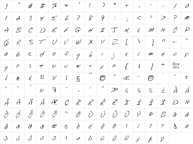 LEHN072 Regular  glyph index