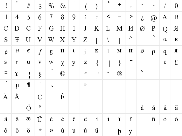 tiboo5font Regular  glyph index