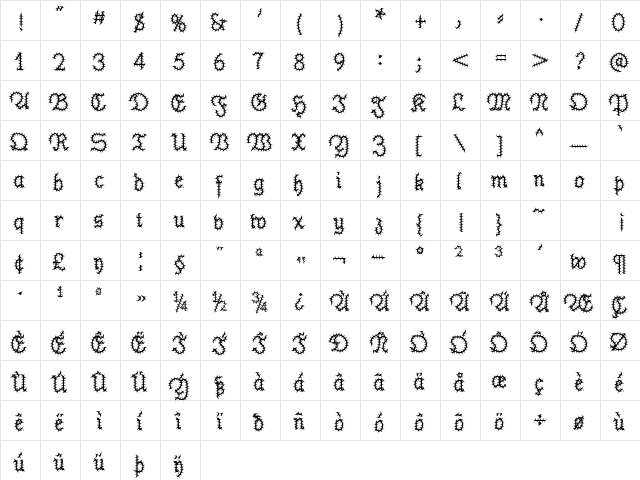 PhrackCack Regular  glyph index