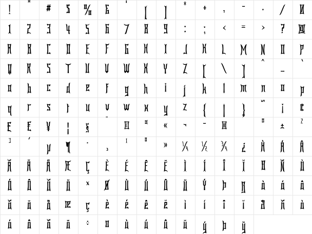 Bardour Regular  glyph index