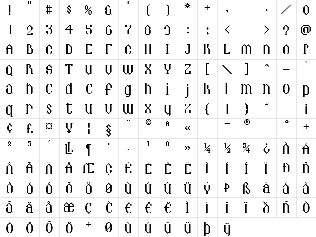 Landmark Regular  glyph index