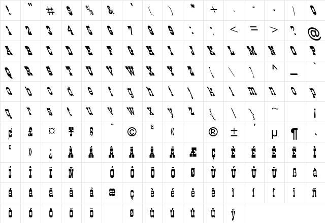 MFigaro Lefty Regular  glyph index