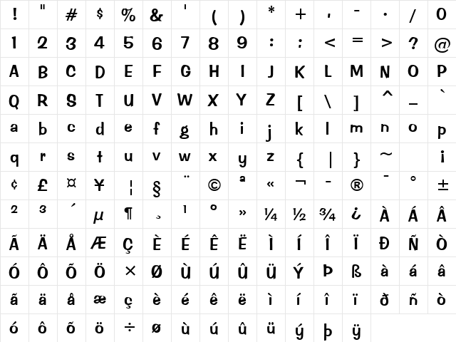 Lightning 8 Regular  glyph index