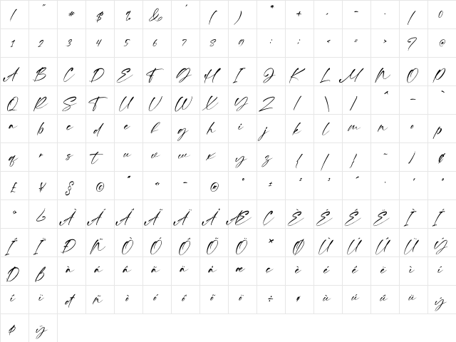 Gilliany Regular  glyph index