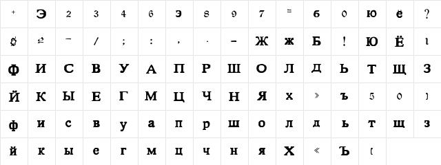 HTEBasicCyrilli Regular  glyph index