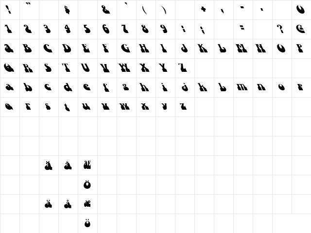 Inkwell Down Left Regular  glyph index
